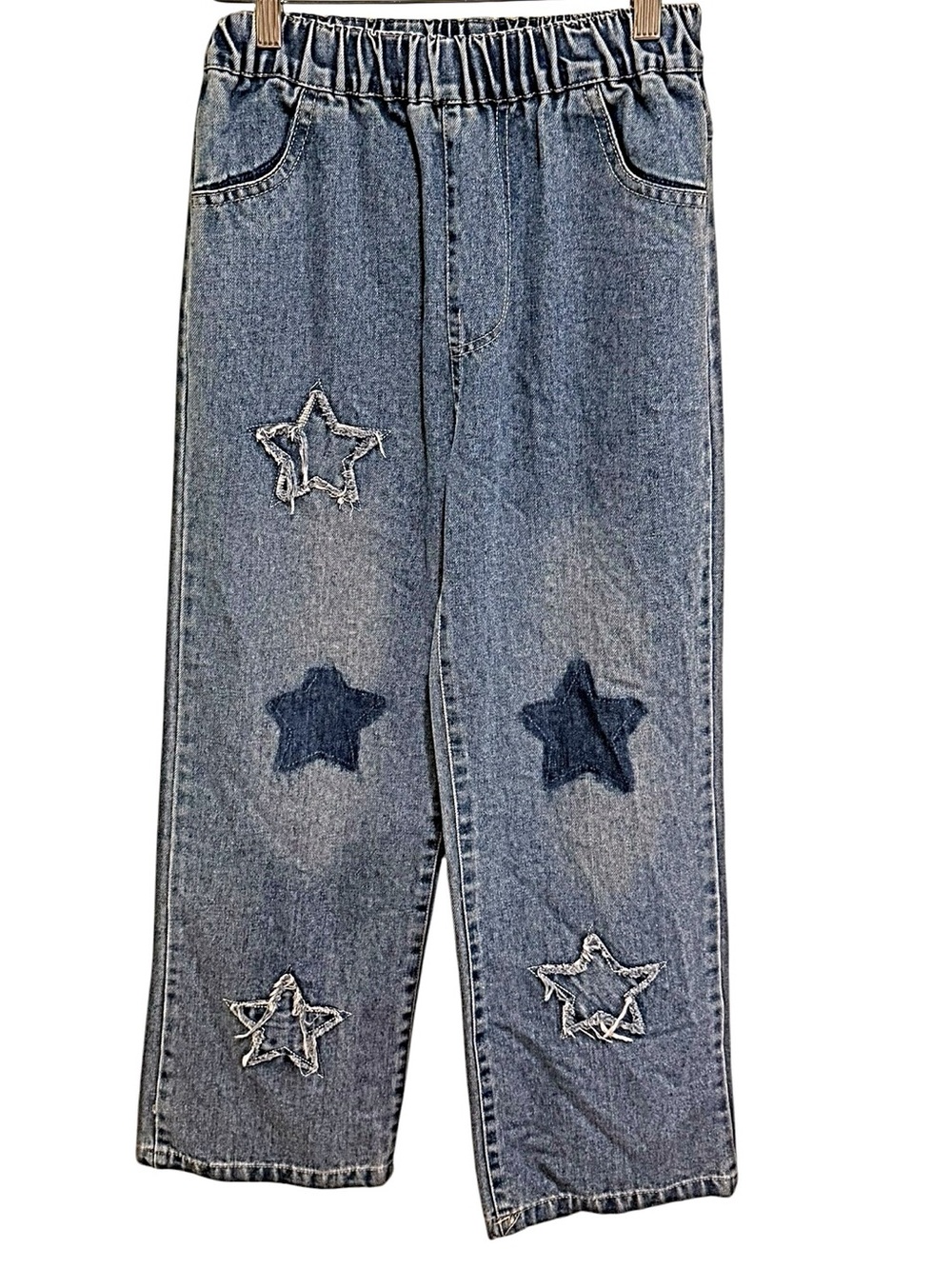 NWT Kids Star Patch Elastic-Waist Denim Pants - Blue - Size 160